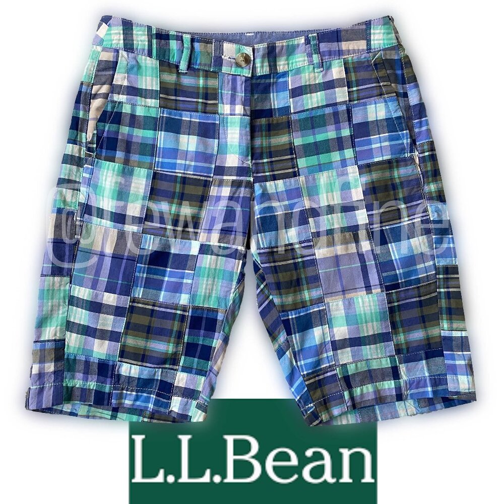 LL Bean Madras Shorts NEW 10-inch inseam Alpine Blue Bermuda